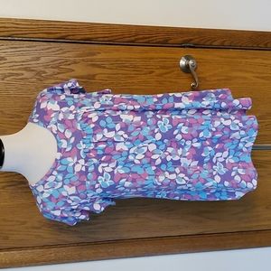 Acting Pro Flutter Short Sleeve Shirt Purple Blue White Print NWOT XL